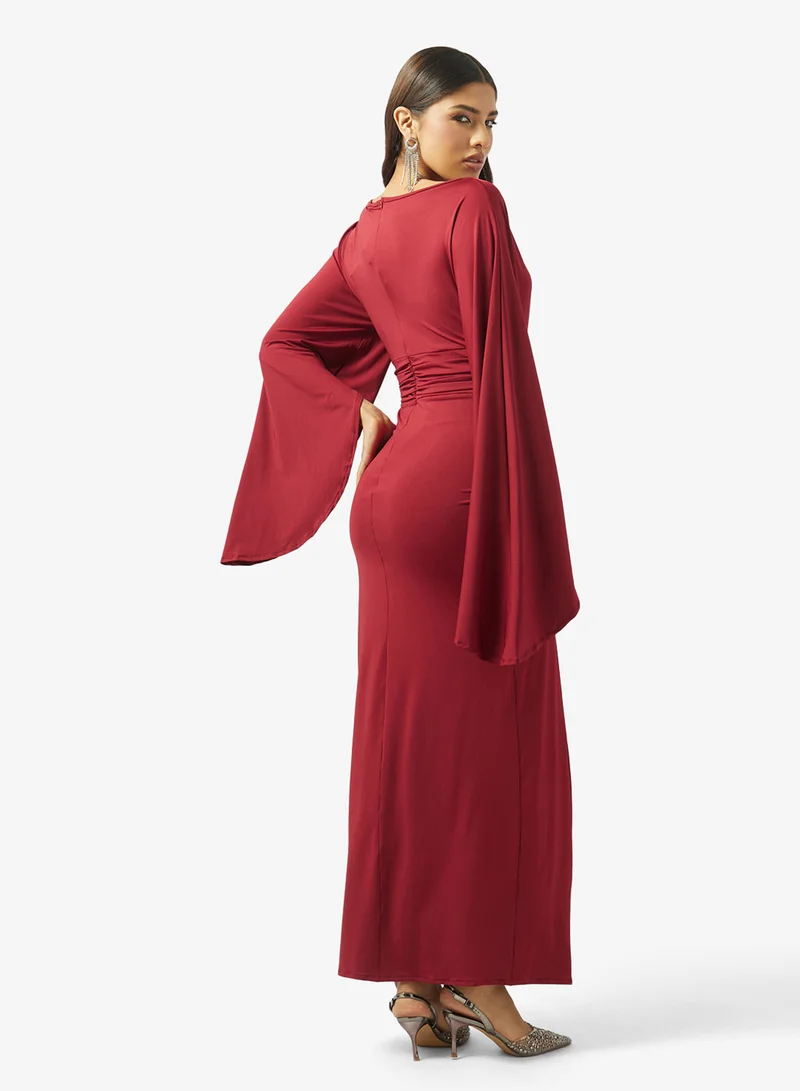 خزانة Ruched Bodycon Dress With Slit Sleeves